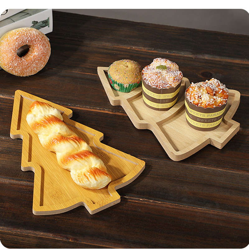 Xmas Food Snacks - Noel Tabağı Ahşap Tepsi Noel Ağacı