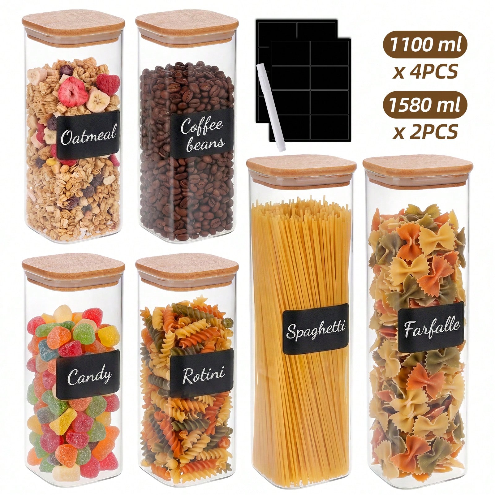 Snacks Food Labels - Hava Geçirmez Bambu Kapaklı Cam Gıda