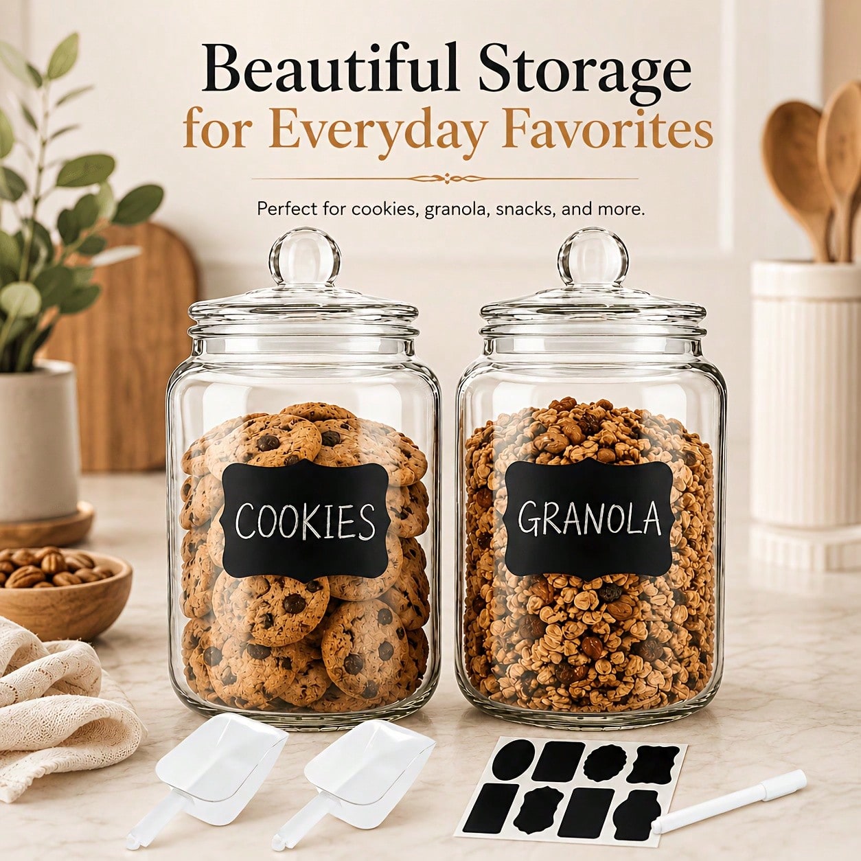 2 Parçalı Cam Saklama Kavanozu - Snacks Food Labels incelemesi ve fiyatı